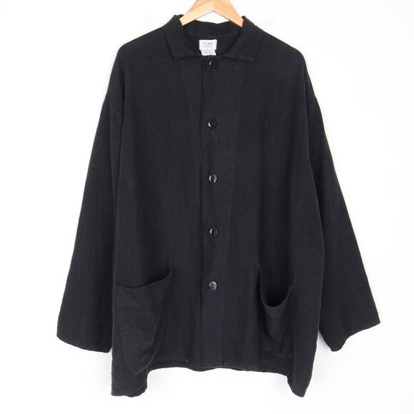 Vintage  90s FLAX by angelheart Oversize 100% Linen Jacket M - Picture 7 of 9